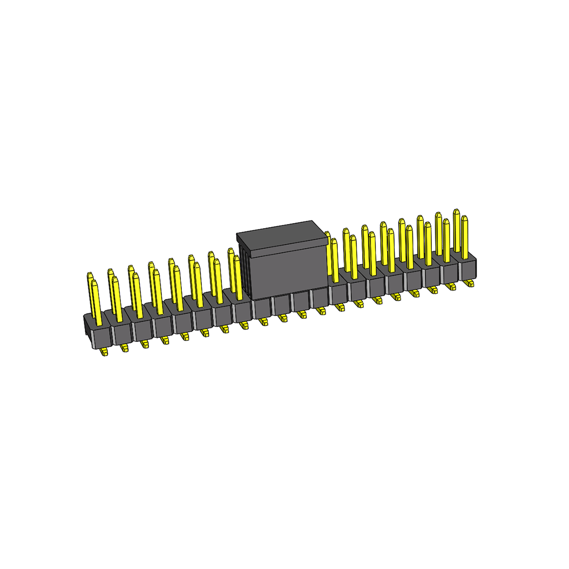 Pitch 2.54mm 180° 双排 SMT+CAP 单塑排针 PA:5.84 PC:7.3 2X20Pin 黑色 镀全金G/F